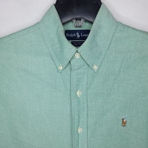 Ralph Lauren Button Down Shirt Mens Medium Green Custom Fit Preppy Cotton